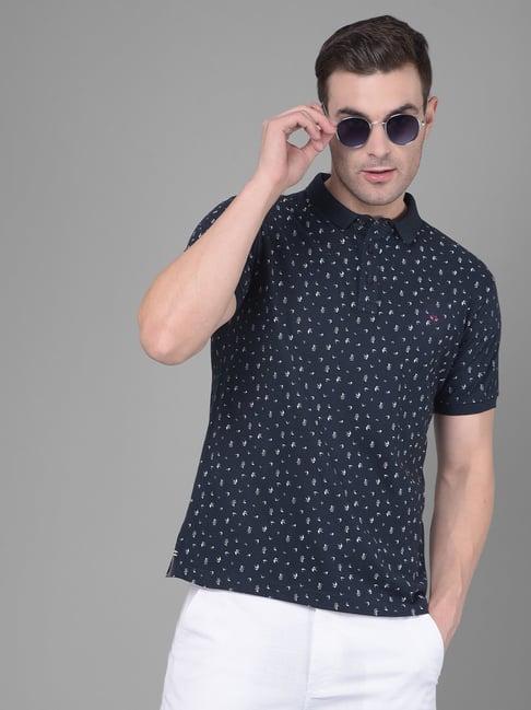 crimsoune club navy blue slim fit floral print polo t-shirt