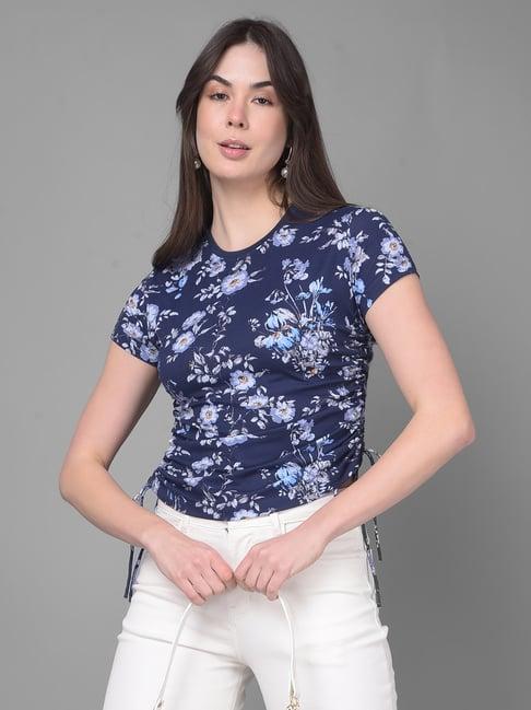 crimsoune club navy cotton floral print t-shirt