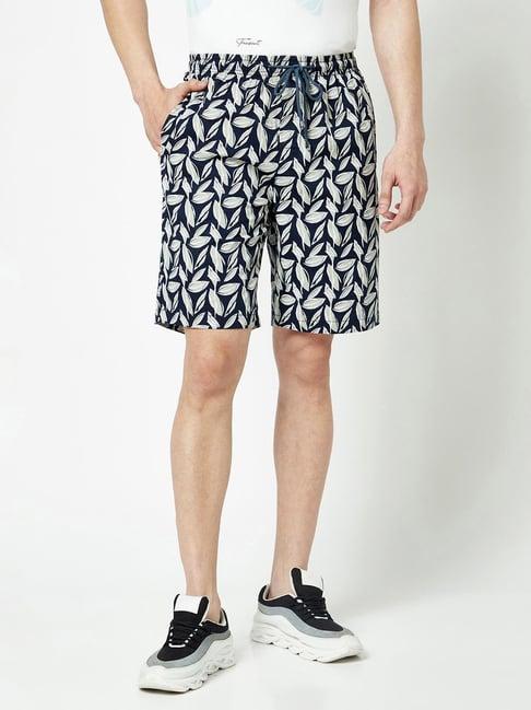 crimsoune club navy regular fit printed cotton shorts