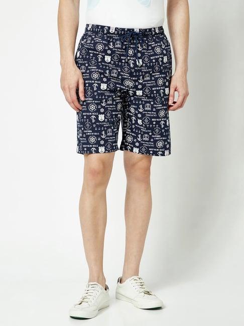 crimsoune club navy regular fit printed cotton shorts