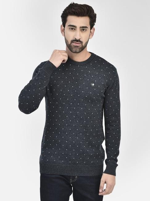 crimsoune club navy regular fit printed cotton sweater