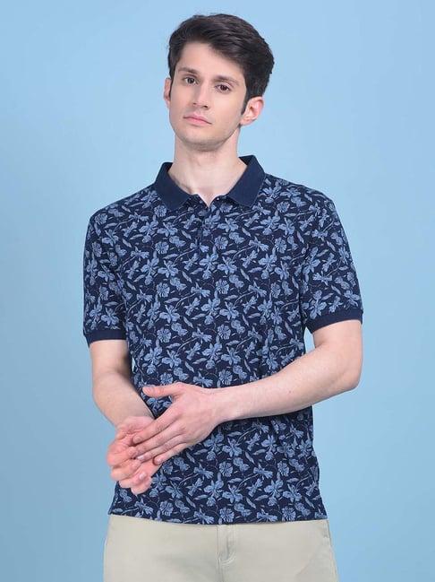 crimsoune club navy slim fit floral print polo t-shirt