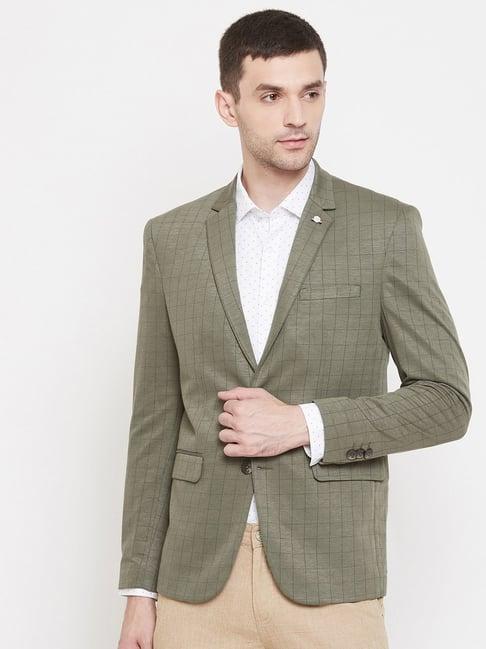 crimsoune club olive green slim fit checks blazer