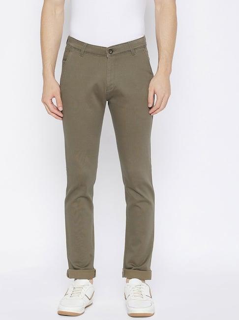 crimsoune club olive green slim fit printed chinos