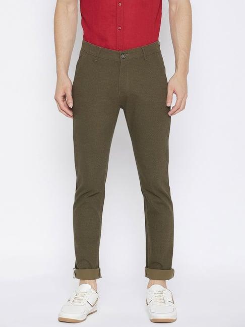 crimsoune club olive green slim fit self pattern chinos