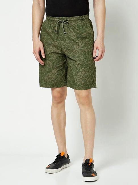 crimsoune club olive regular fit printed cotton shorts