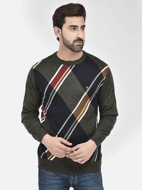 crimsoune club olive regular fit self pattern sweater
