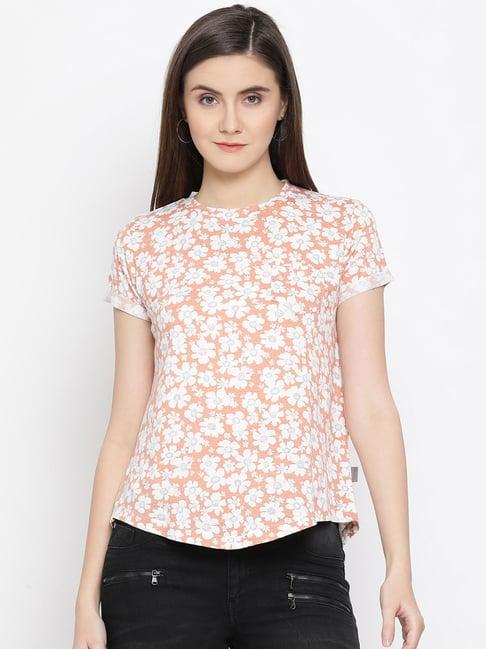 crimsoune club orange & white floral print top