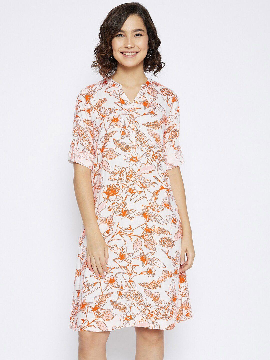 crimsoune club orange floral cotton shirt dress