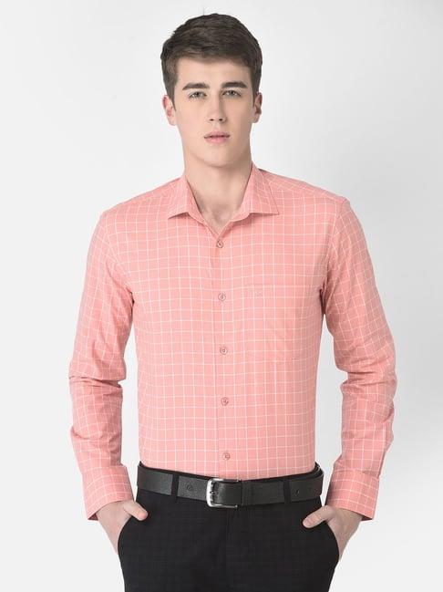 crimsoune club peach cotton slim fit checks shirt