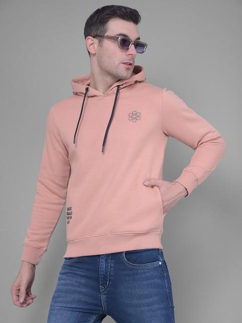 crimsoune club peach regular fit printed hooded sweatshirt