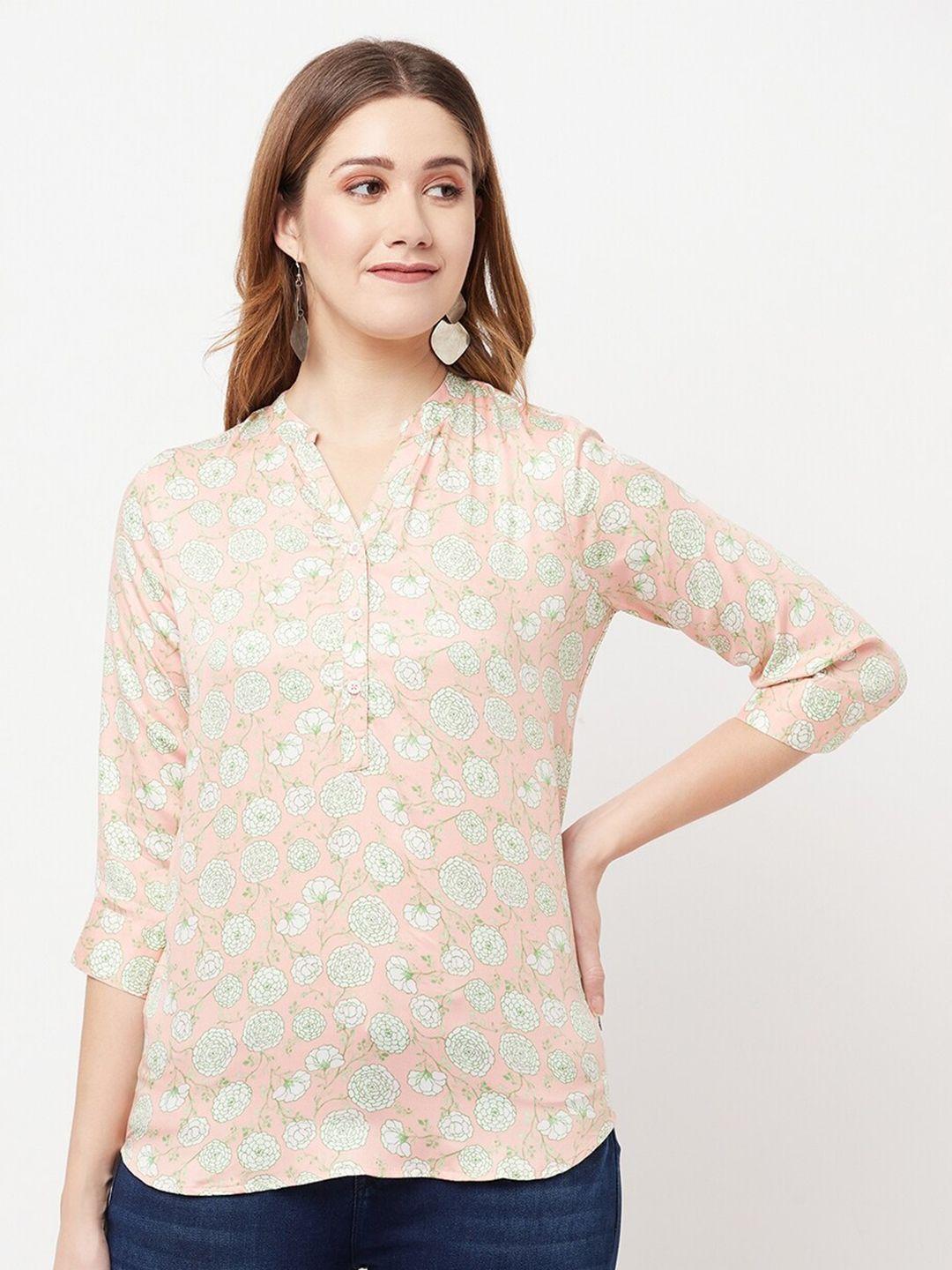 crimsoune club pink & green floral printed shirt style top