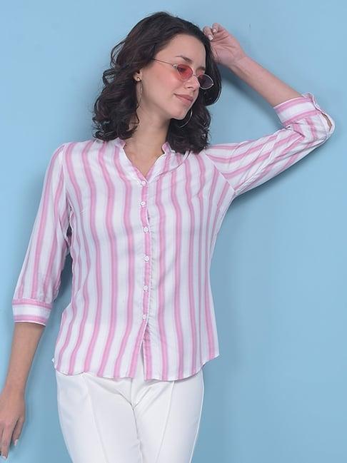 crimsoune club pink & white striped shirt
