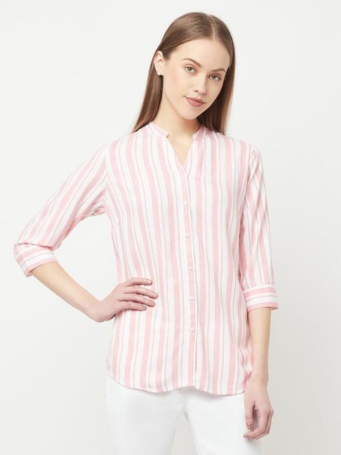 crimsoune club pink & white striped shirt