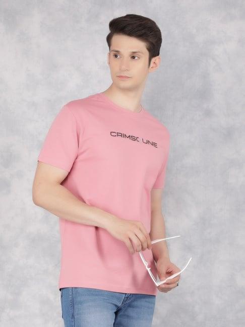 crimsoune club pink cotton slim fit logo printed t-shirt