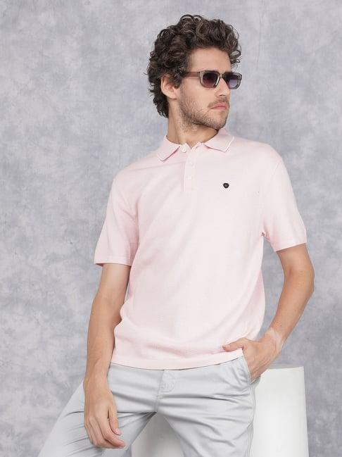 crimsoune club pink slim fit texture polo t-shirt