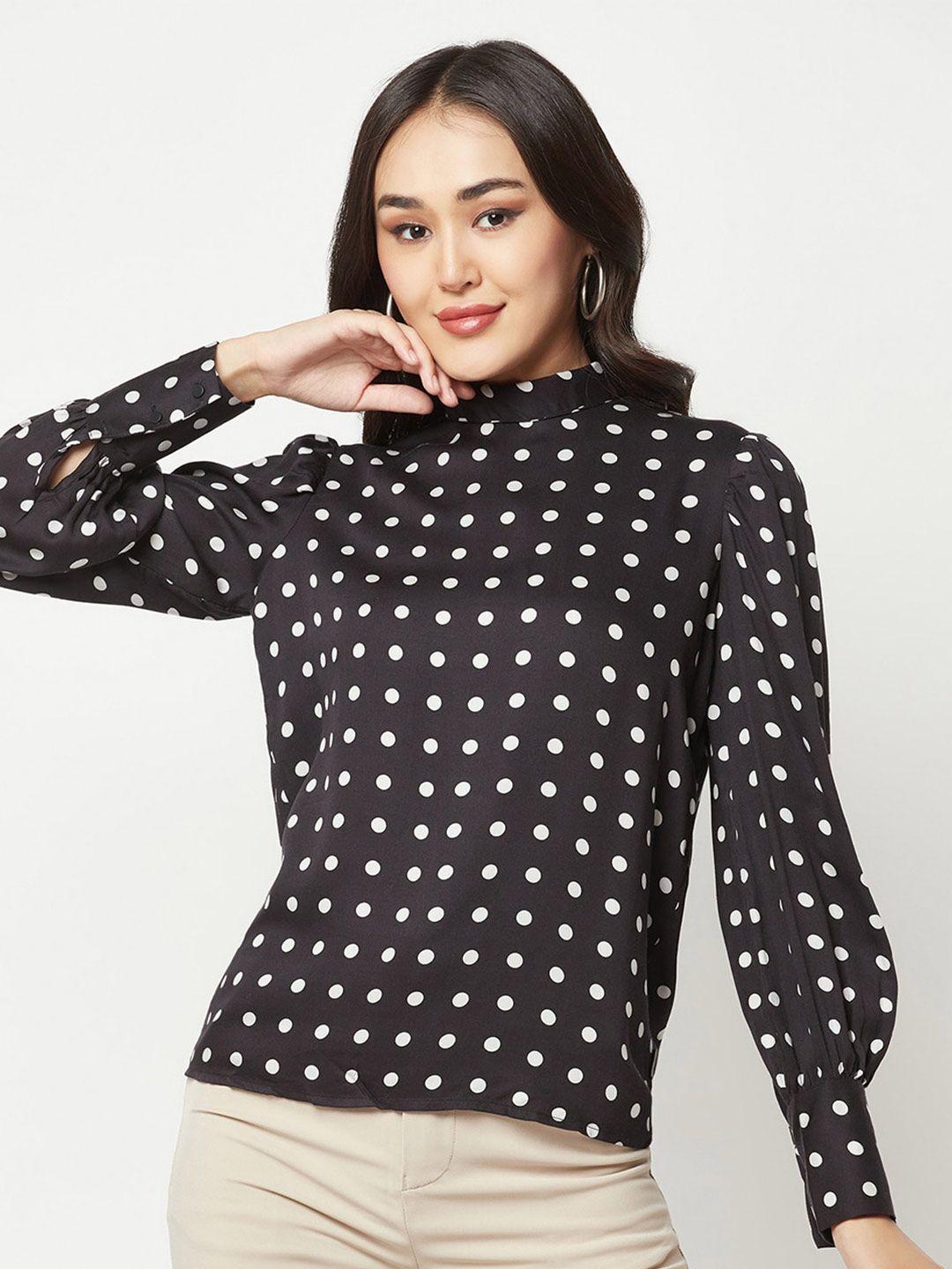 crimsoune club polka dot printed high neck cuffed sleeves top