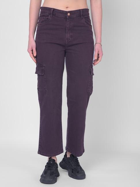 crimsoune club purple blended relaxed fit mid rise cargo jeans