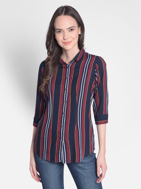 crimsoune club red & blue striped shirt