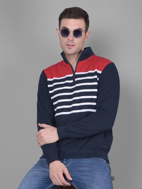 crimsoune club red & navy regular fit striped sweatshirt