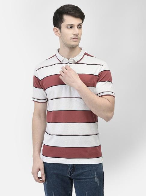 crimsoune club red & off white slim fit striped polo t-shirt