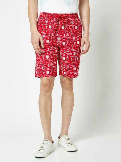 crimsoune club red regular fit printed cotton shorts