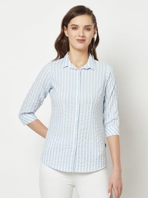 crimsoune club sky blue & white cotton striped shirt