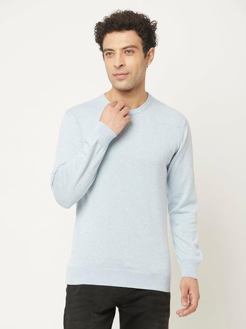 crimsoune club sky blue regular fit round neck cotton sweater