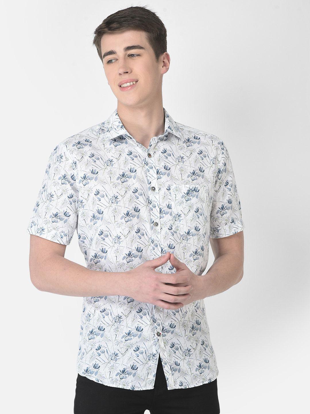 crimsoune club slim fit floral printed casual cotton linen shirt