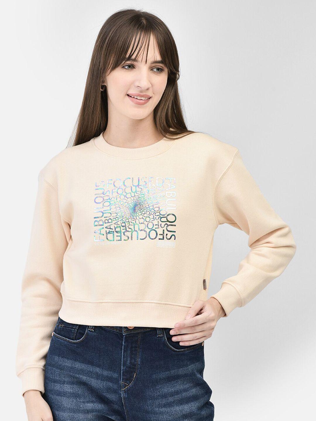 crimsoune club typography printed round neck long sleeve pullover crop sweatshirt