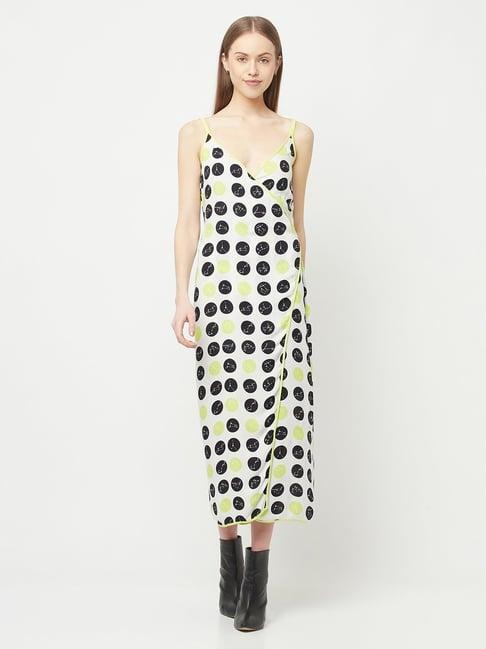 crimsoune club white & black polka dots shift wrap dress