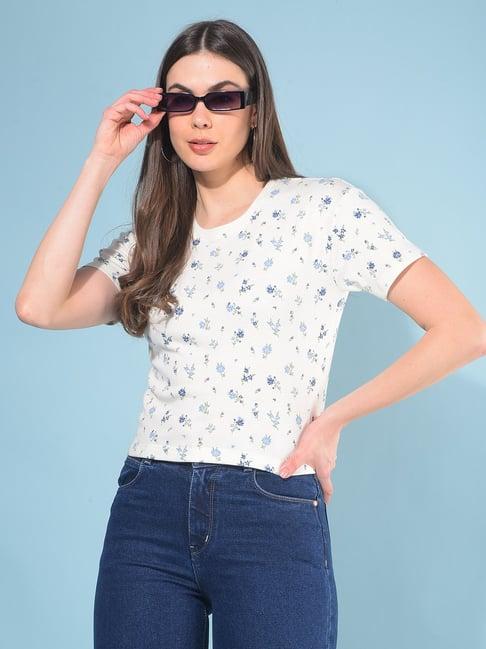 crimsoune club white & blue floral print t-shirt