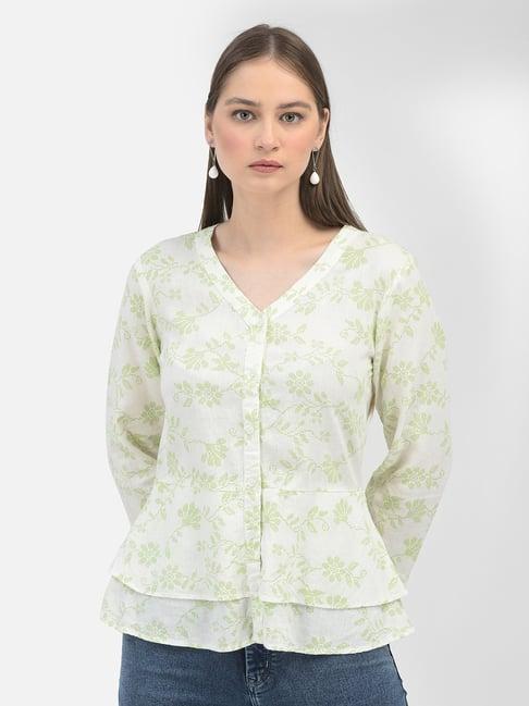 crimsoune club white & green floral print shirt