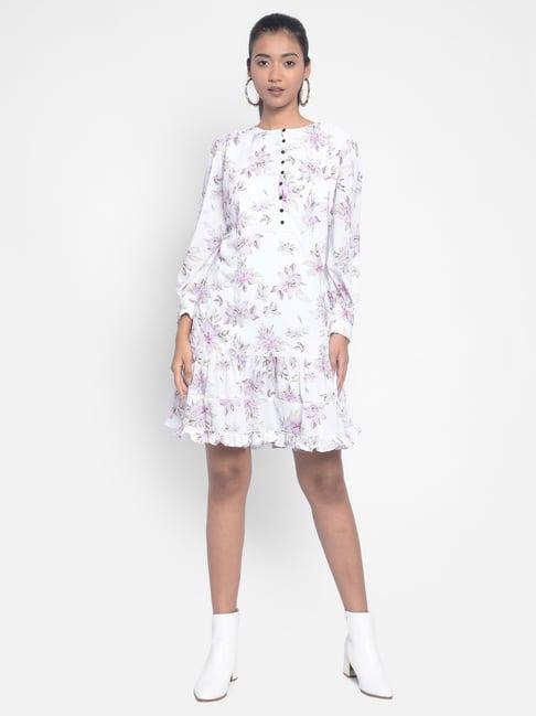 crimsoune club white & pink floral print a line dress