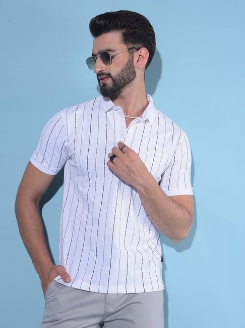 crimsoune club white cotton slim fit striped polo t-shirt