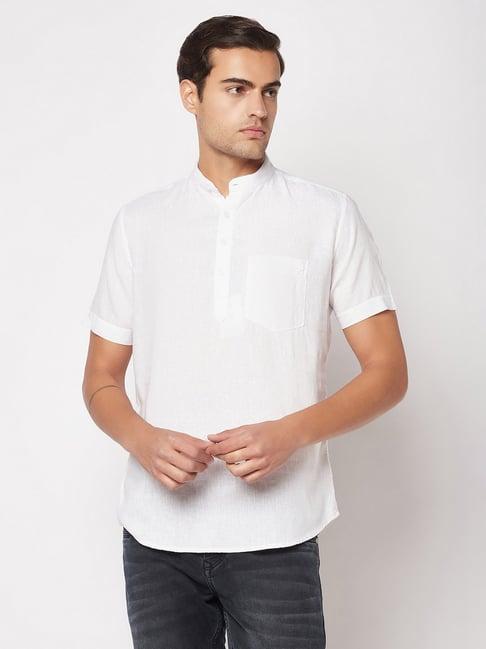 crimsoune club white regular fit mandarin collar short kurta