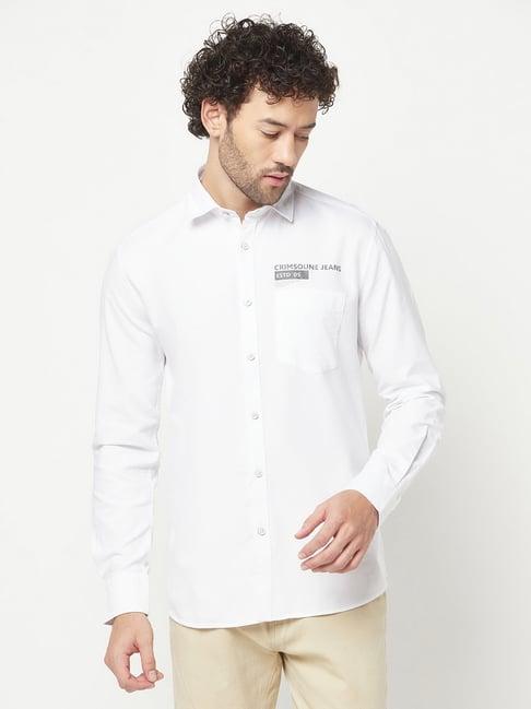 crimsoune club white slim fit logo print cotton shirt