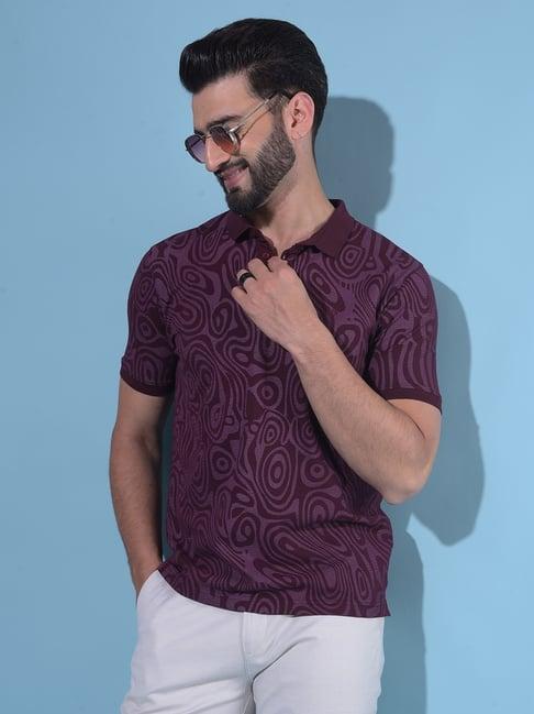 crimsoune club wine cotton slim fit printed polo t-shirt