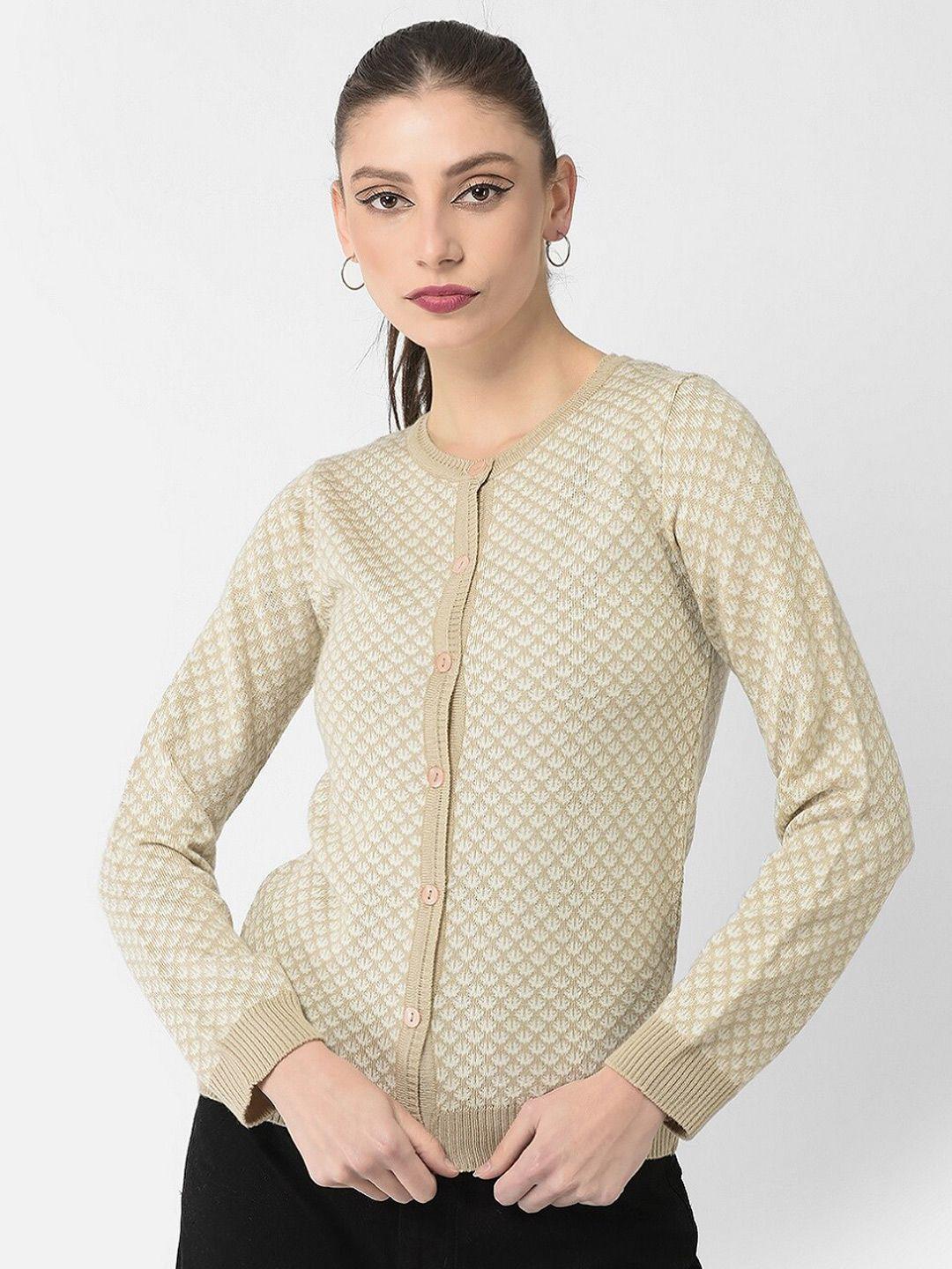 crimsoune club women abstract printed acrylic cardigan sweater