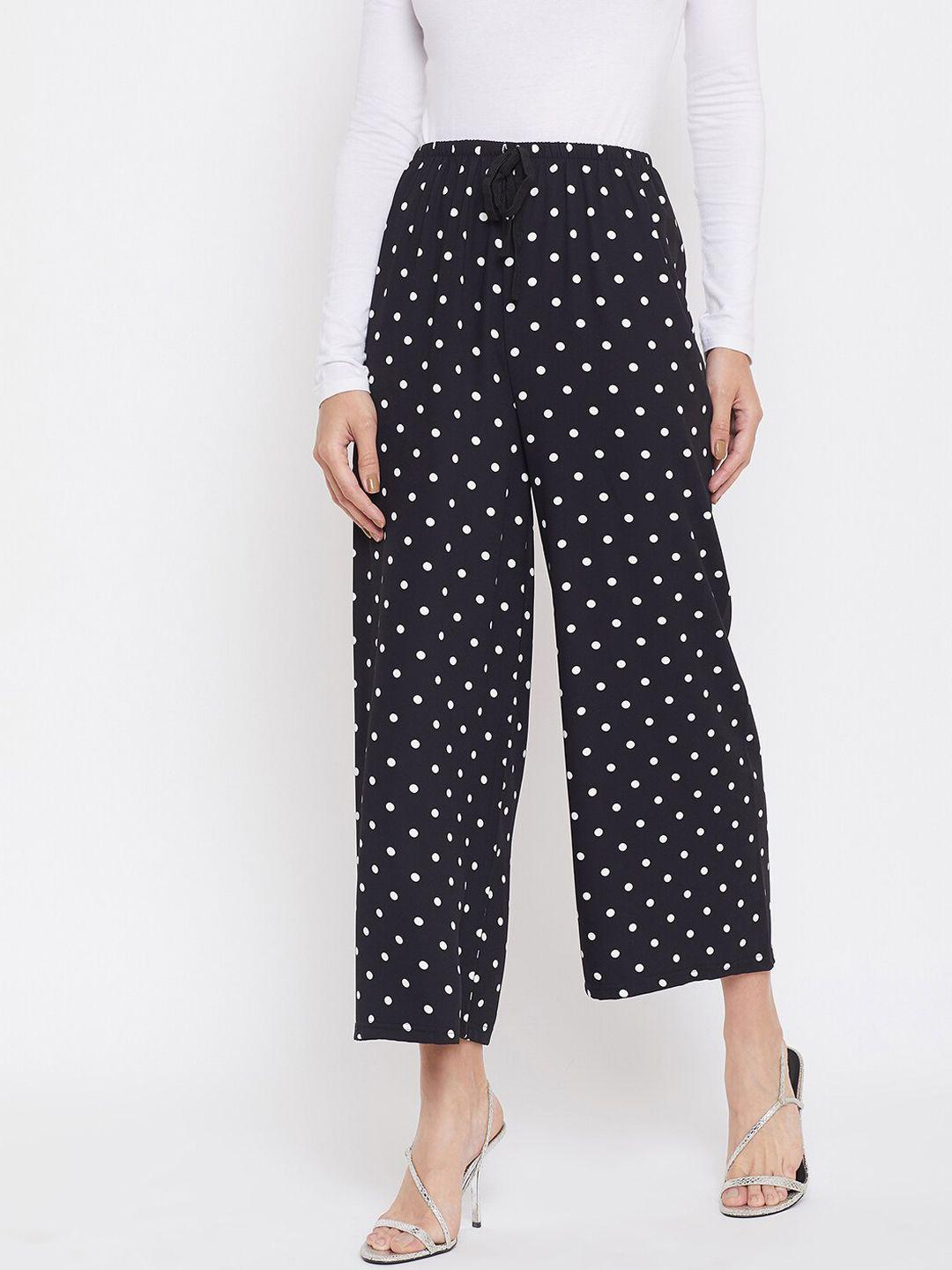 crimsoune club women black & white relaxed regular fit printed parallel trousers