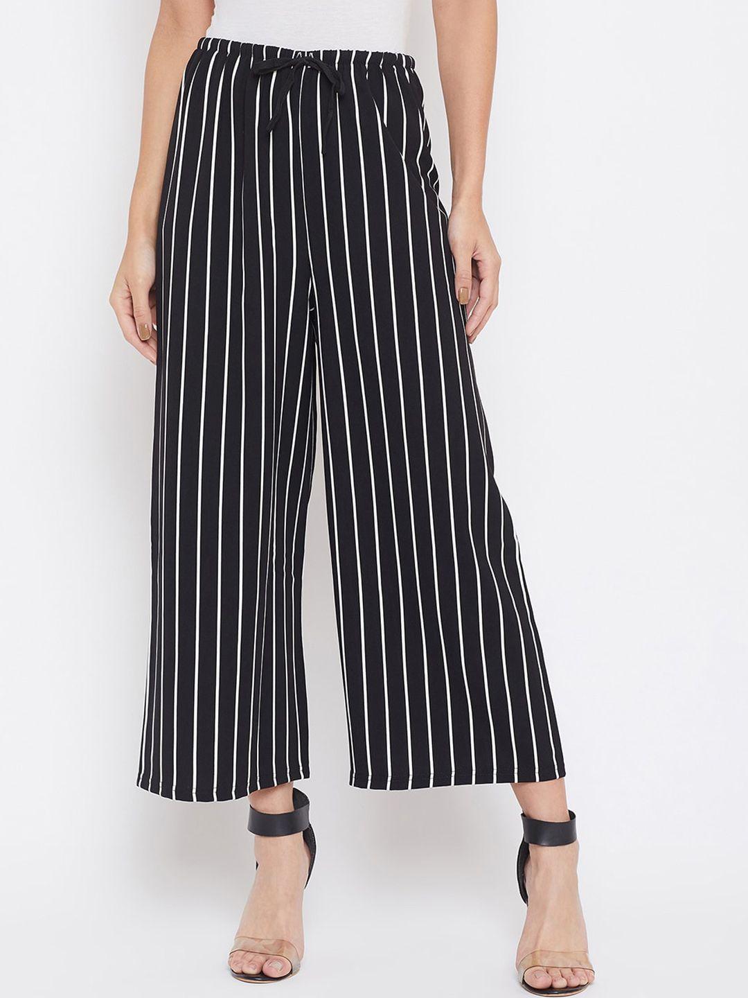 crimsoune club women black relaxed regular fit striped culottes