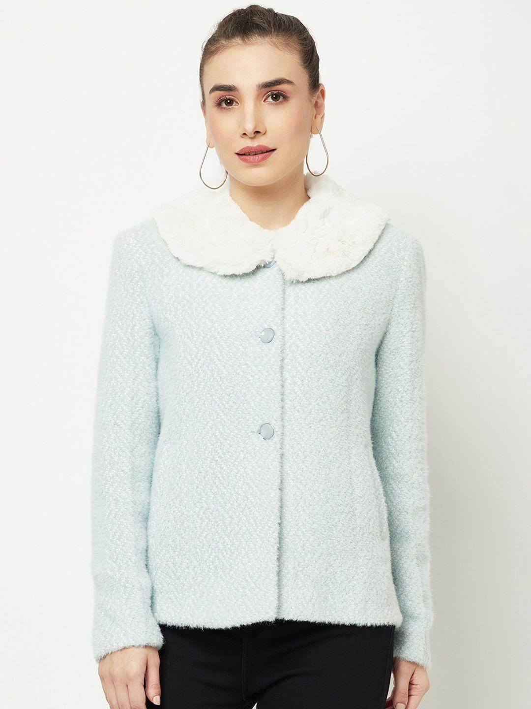 crimsoune club women blue self-designed peter-pan collar over coat