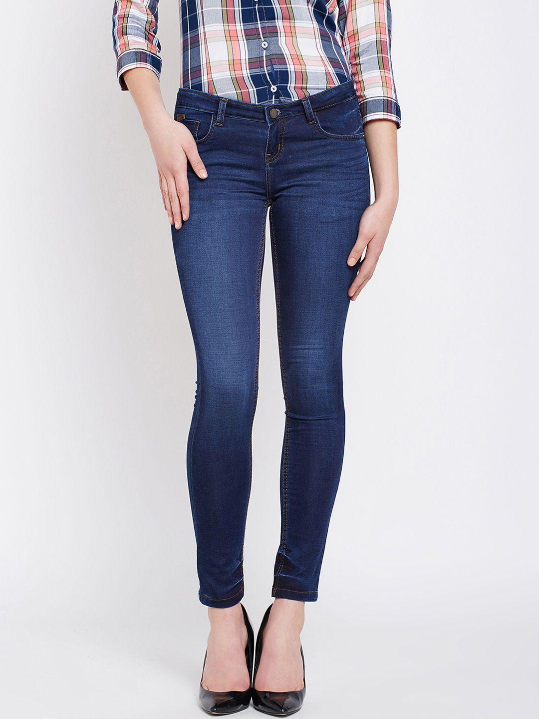 crimsoune club women blue super skinny fit mid-rise clean look jeans