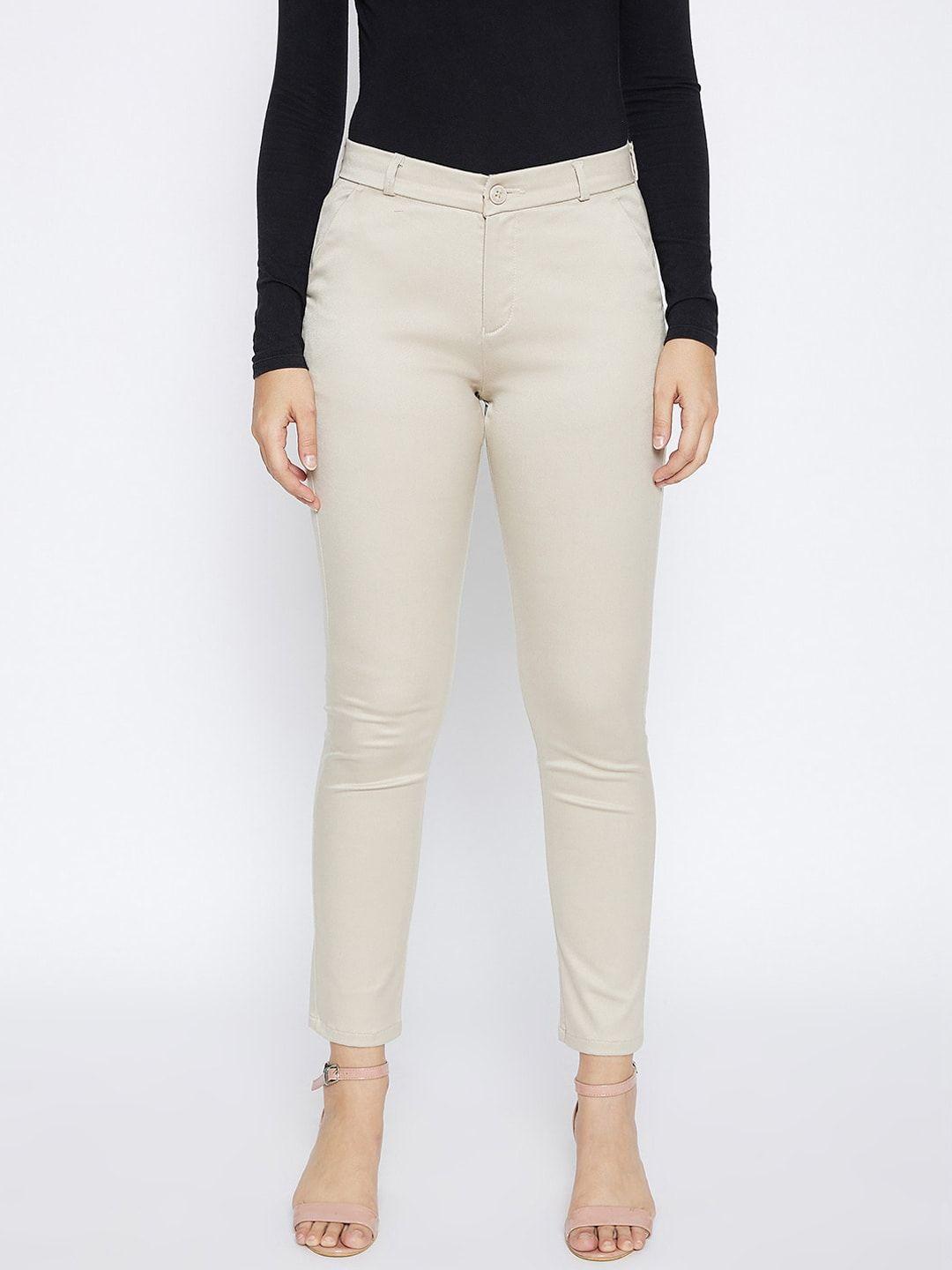 crimsoune club women cream-coloured slim fit formal trousers