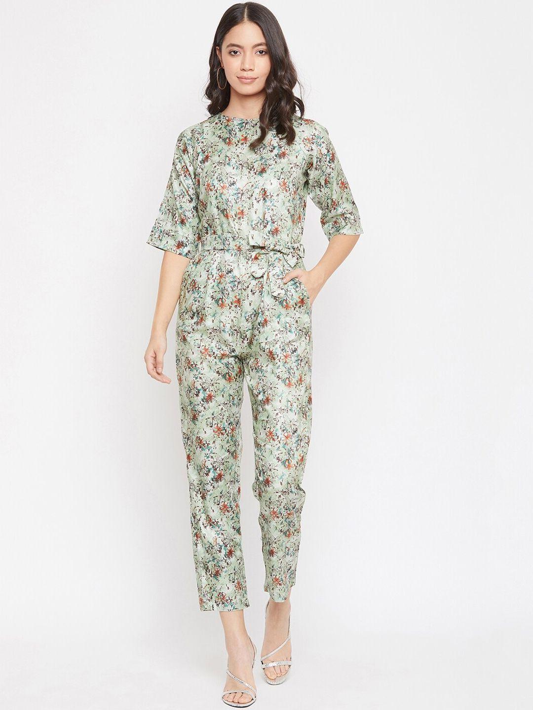 crimsoune club women green & brown printed basic jumpsuit