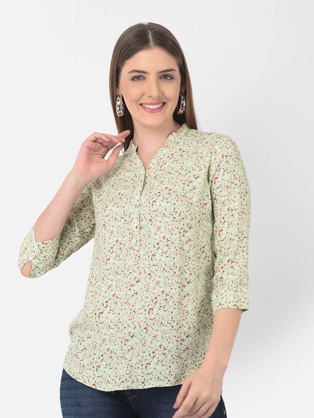 crimsoune club women green floral printed shirt style top