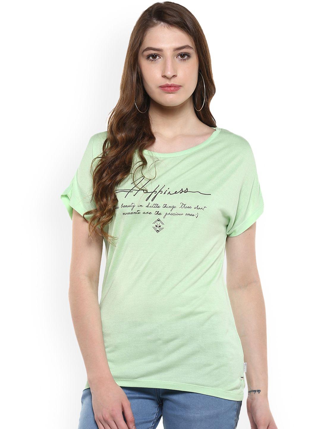 crimsoune club women green printed round neck t-shirt