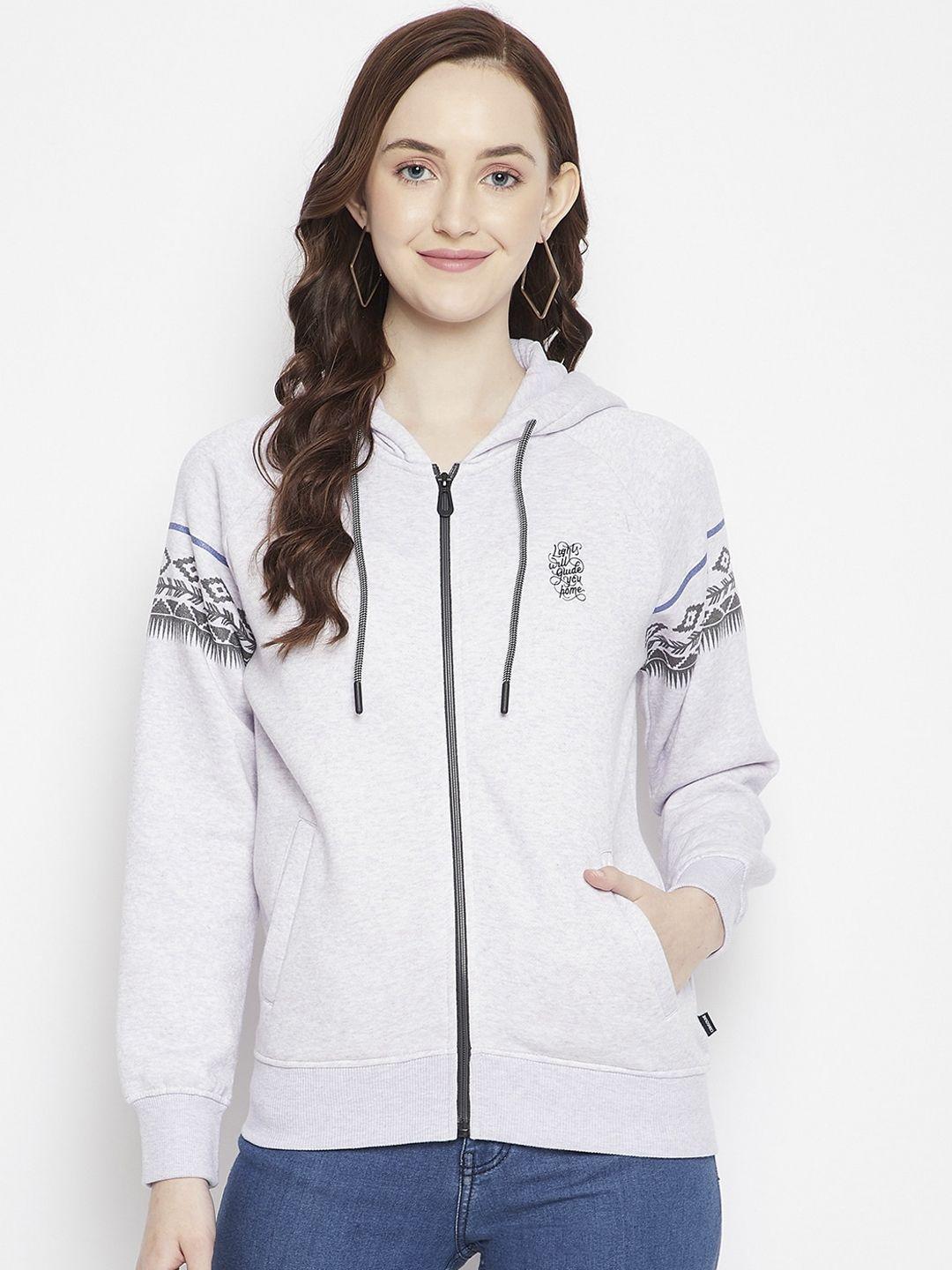 crimsoune club women grey printed hooded sweatshirt