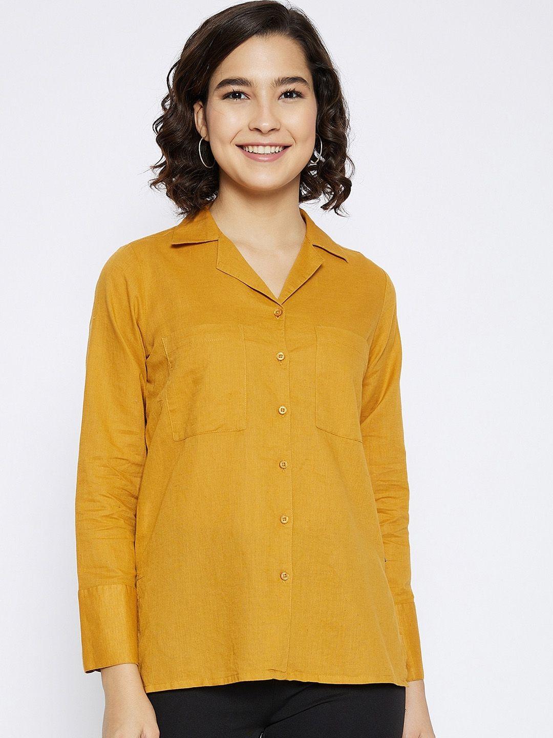 crimsoune club women mustard slim fit opaque casual shirt