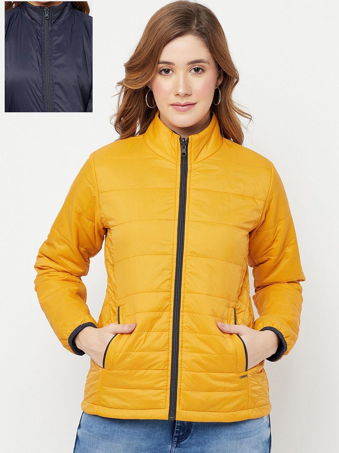 crimsoune club women mustard yellow solid reversible padded jacket